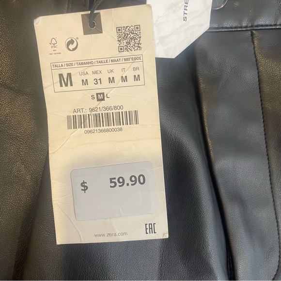 ZARA Black Vegan Faux Leather Pleated Front Pants Size M Blogger Favorite NWT - Picture 10 of 16